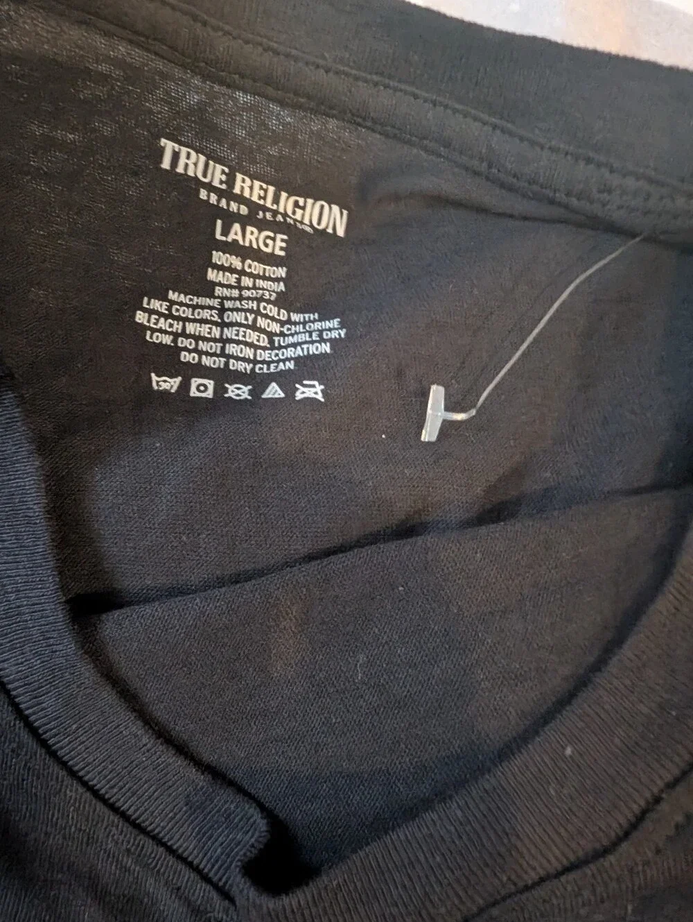 True Religion Black Tee with Gold Logo and Sleeve Accent